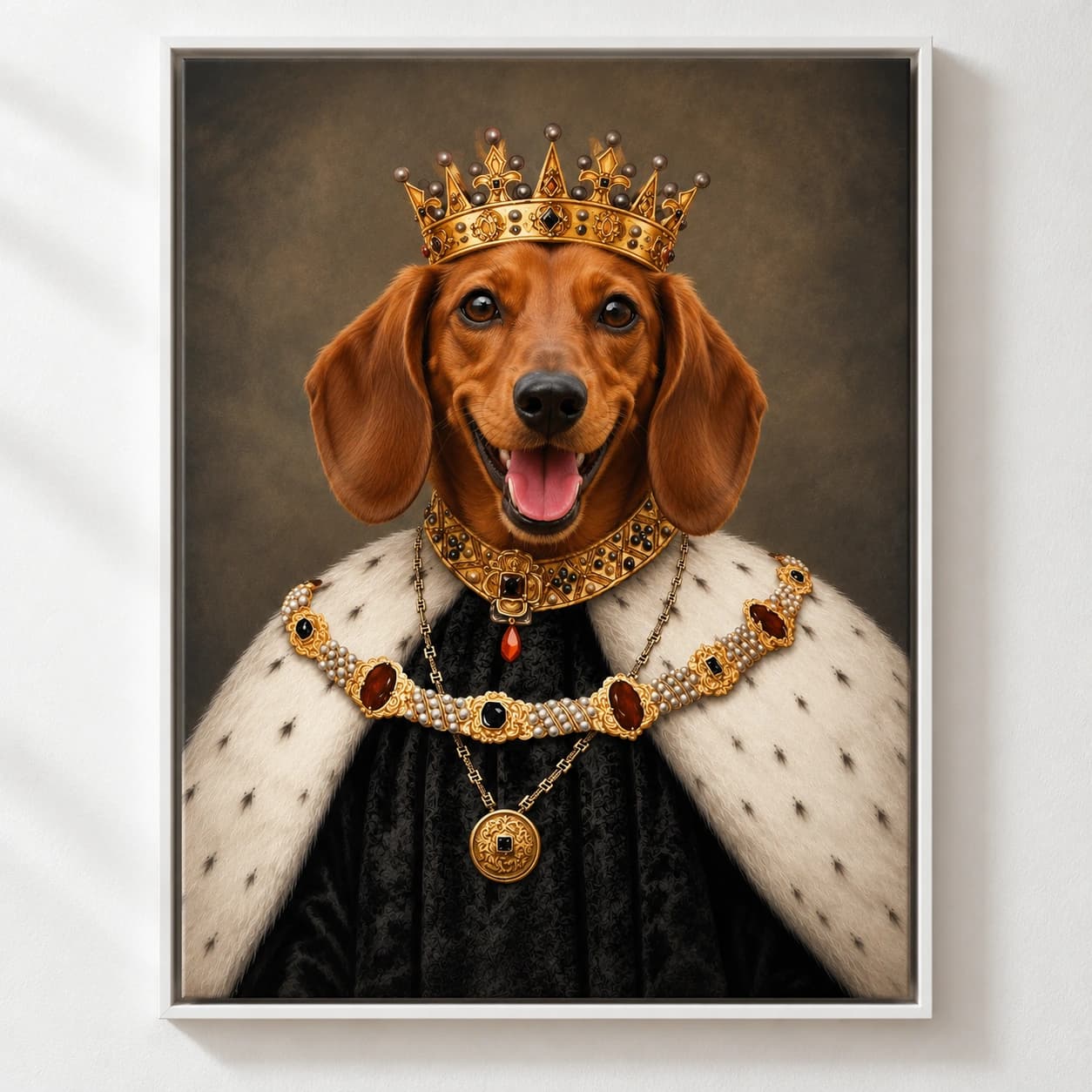 Crowned King: white floating frame