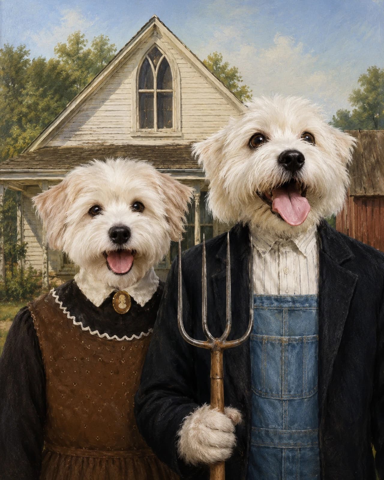 American Gothic pet portrait style