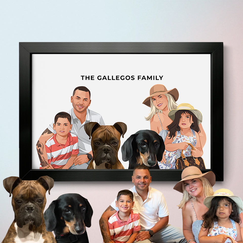 Custom Family Portrait with Dog, Personalized Family Portrait Illustration, Painting with Pets, New House high quality Gift Housewarming Present