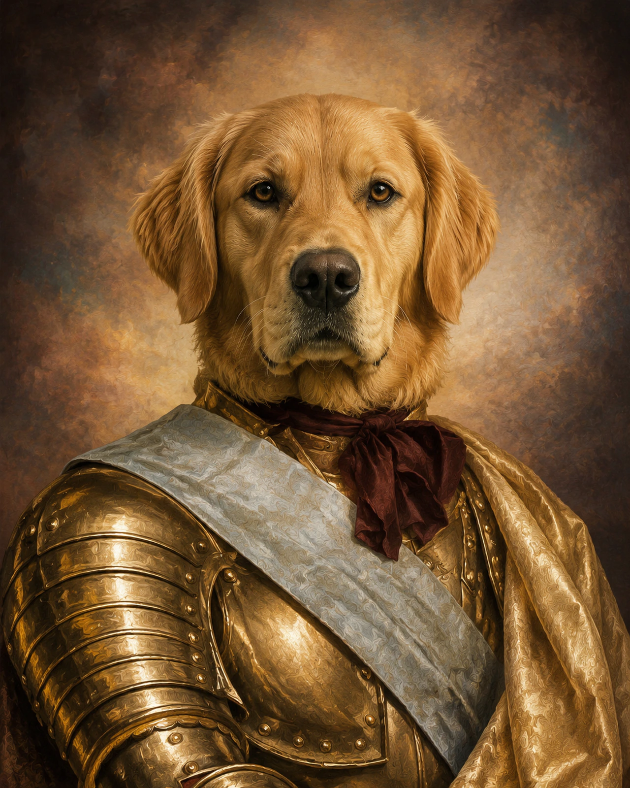 Knight custom pet portrait in a black floating canvas frame on an ivory wall